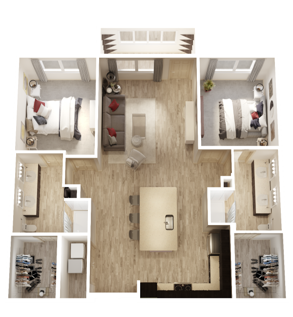 Floor plan for 2 beds, 2 baths, 1173 sqft